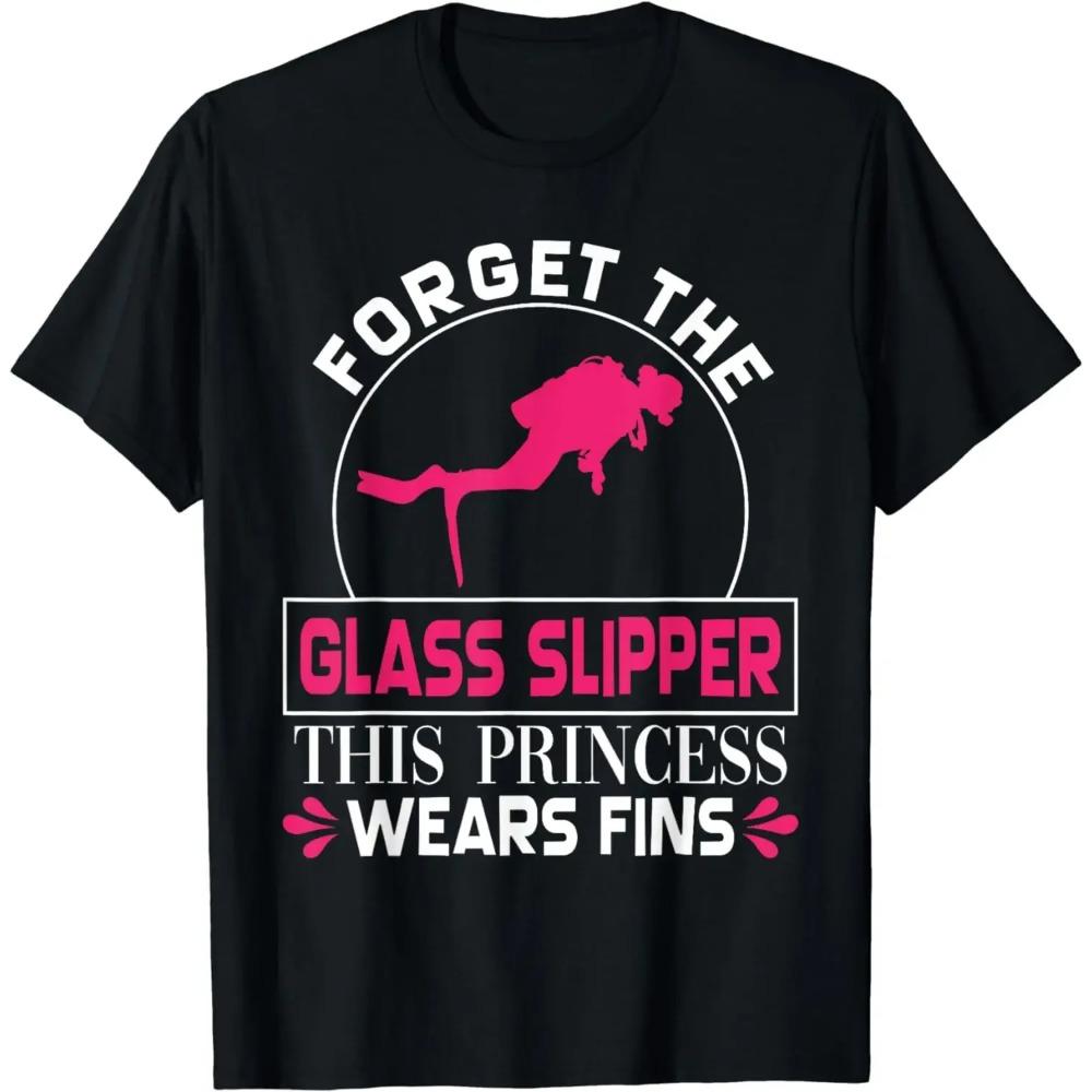 

Scuba Diving Diver Girl Forget Glass Slipper Princess Fins T-Shirt for Men Women Teens Streetwear Cotton XXXL чёрный
