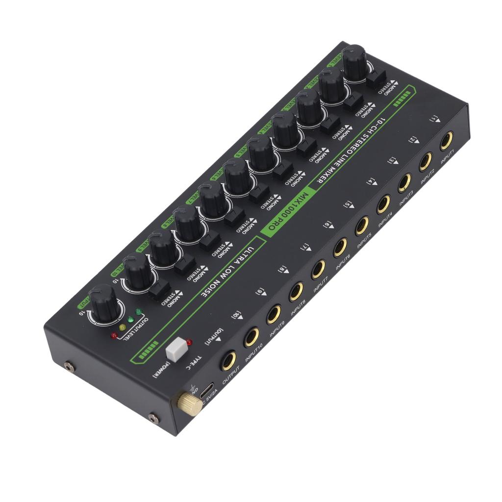 MIX1000 10 Channel Stereo Mixer with RGB Light Low Noise Stereo Mono Switching Mixer for Guitar