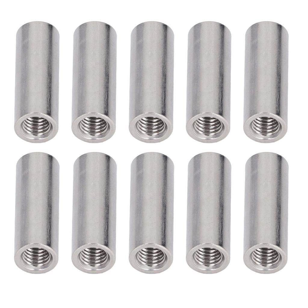 10Pcs Coupling Nut Round Rod Connector Female Thread 304 Stainless Steel M8x1.25 12 L35mm