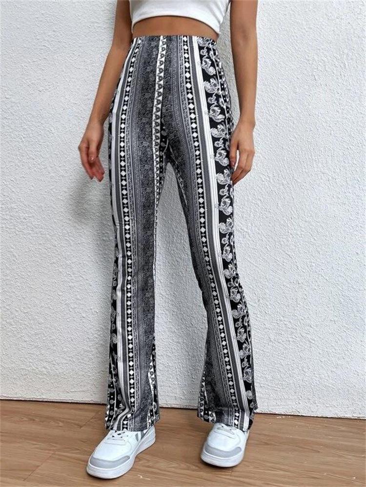 2024 Bohemian High-Elastic Micro Flare Sexy Casual Pants with European and American Prints