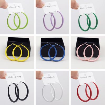 Fashion New Women's Hoop Earrings Red Pink Blue Green Smooth Loop Earrings for Female Exaggerated Ear Zircon Unusual Earrings