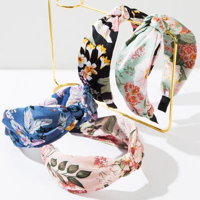 Stirnbänder für Damen Blumenmuster Geknotet Breite Stirnbänder Kreuzknoten Haarbänder Vintage Haarband Stirnbänder Accessoires