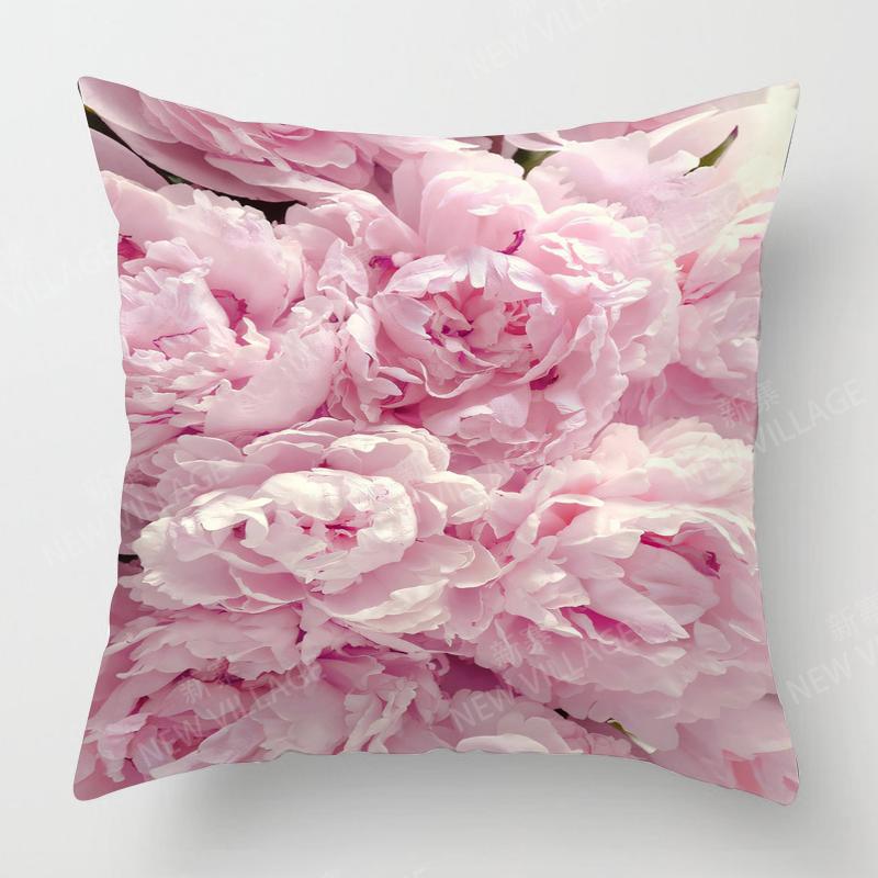 Home Decor Pink Peonies Floral Digital Print Pillow Cover Pattern Cushion Cover Suitable For Sofa Bedroom Car Pillow Cover