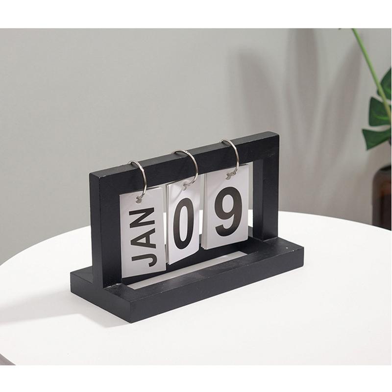 Деревянный настольный календарь, перекидной календарь, календарь с перелистыванием страниц, многоразовый домашний календарь, украшение, синий чёрный