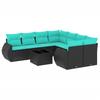 9 Piece Garden Sofa Set with Cushions Black Poly Rattan