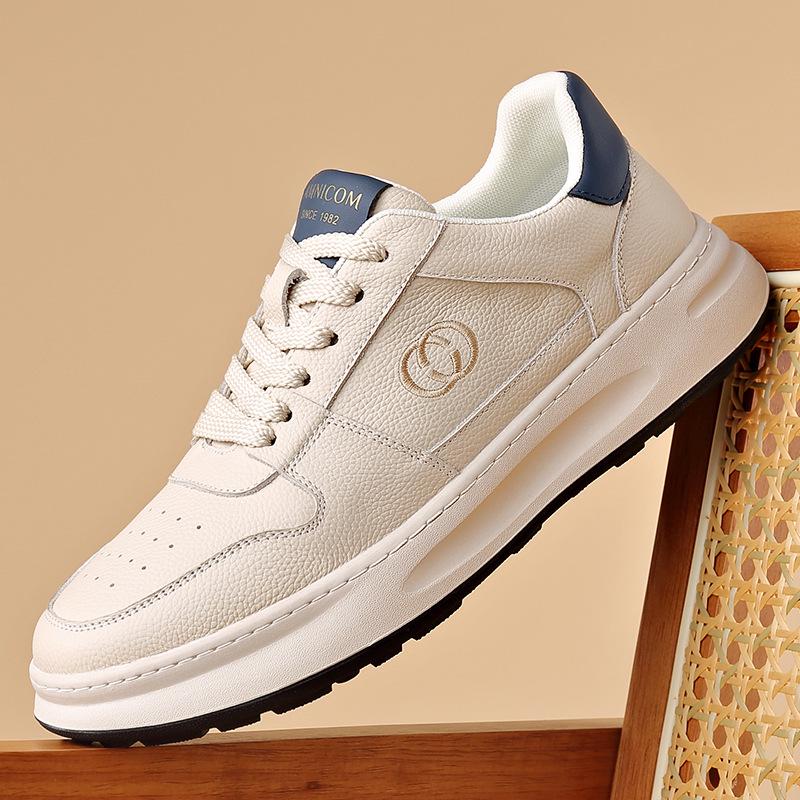 

Мужские осенние кроссовки из коровьей кожи с низким верхом - Универсальный деловой кэжуал, Дизайн с толстой подошвой высокого класса 39 грязно-белый