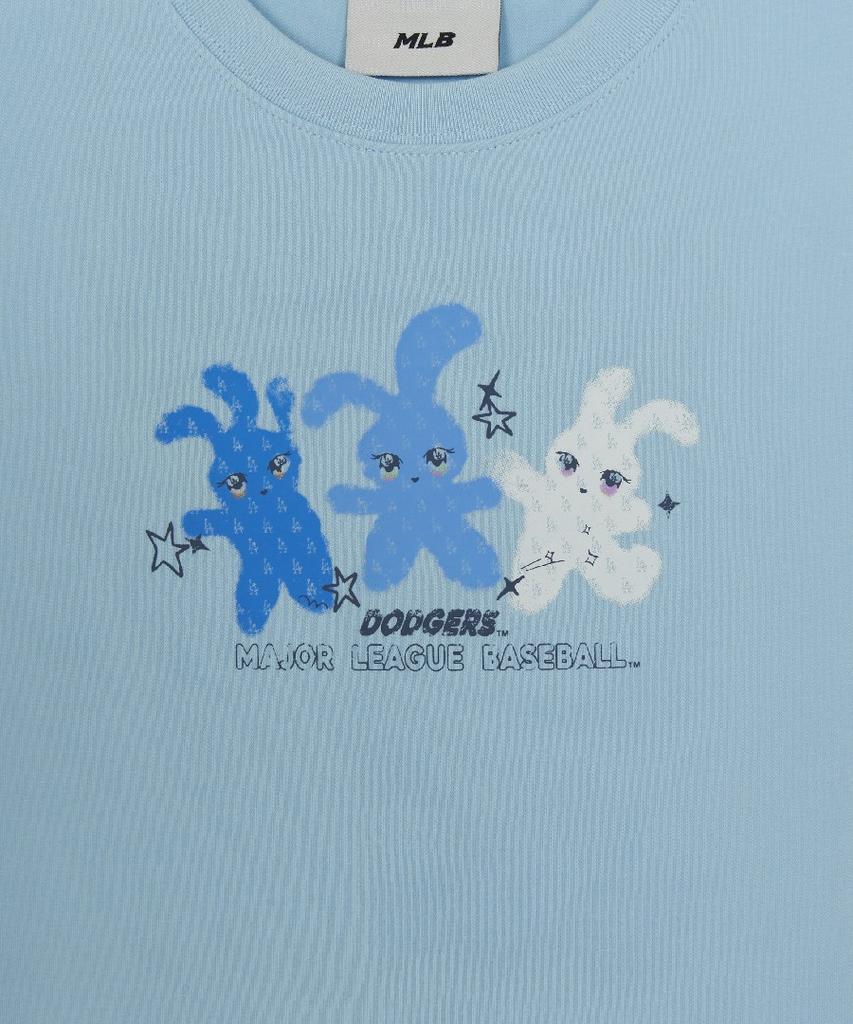 Emelbi Women'S Small Bunny Graphic Slim Semi-Crop Short Sleeve T-Shirt La (Mg.Blue)