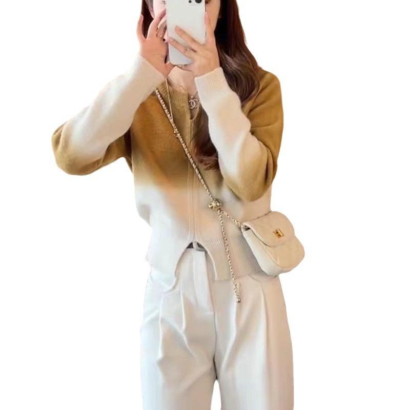 Spring New Design Sense Gradual Change of Color Pullover Sweater Women's Short Thin Sweet Knitted Sweater Top