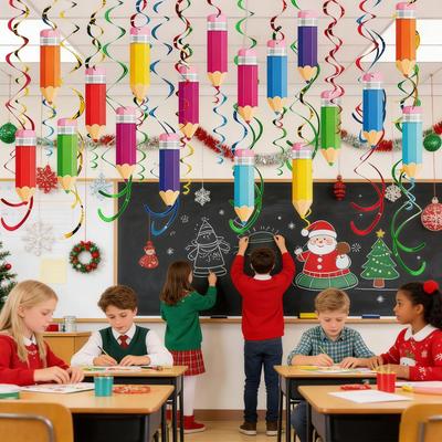 Party Ceiling Decorations Colorful Pencil Streamers Hangable Classroom Decor For Teachers School Classroom Home Kid Birthday