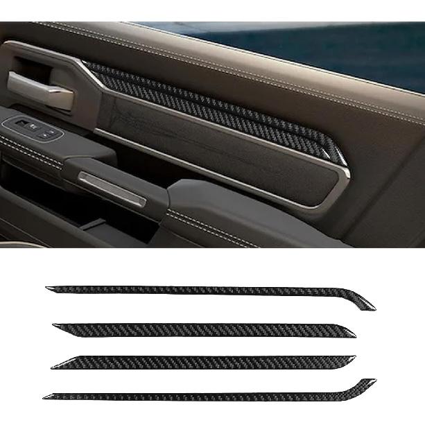 4pcs Carbon Fiber Car Window Lift Switch Cover Stickers Compatible with Dodge RAM 1500/2500/3500 2019-2023 Crew Cab, Door Glass Control Panel Trim
