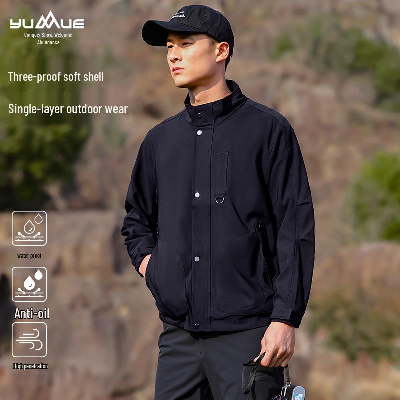 Men's Stand-Up Collar Workwear Jacket with Three-Dimensional Pockets