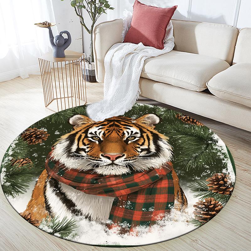 Vintage Tiger,Round Area Rug,Carpet Rug for Living Room Bedroom Sofa Playroom Decor,Non-slip Floor Mat