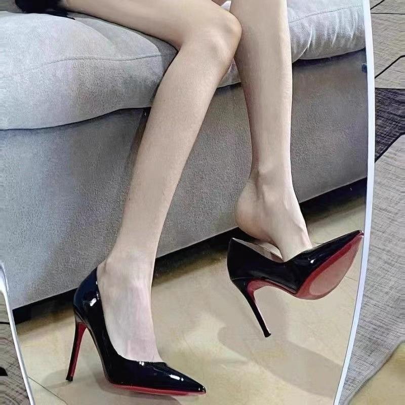 High Heels, Bettpistolenschuhe, Damen-Stilettoabsätze, Frühjahr und Herbst 2025 neu schwarz rote Sohle 10 cm große Größe spitz zulaufende Einzelpumps