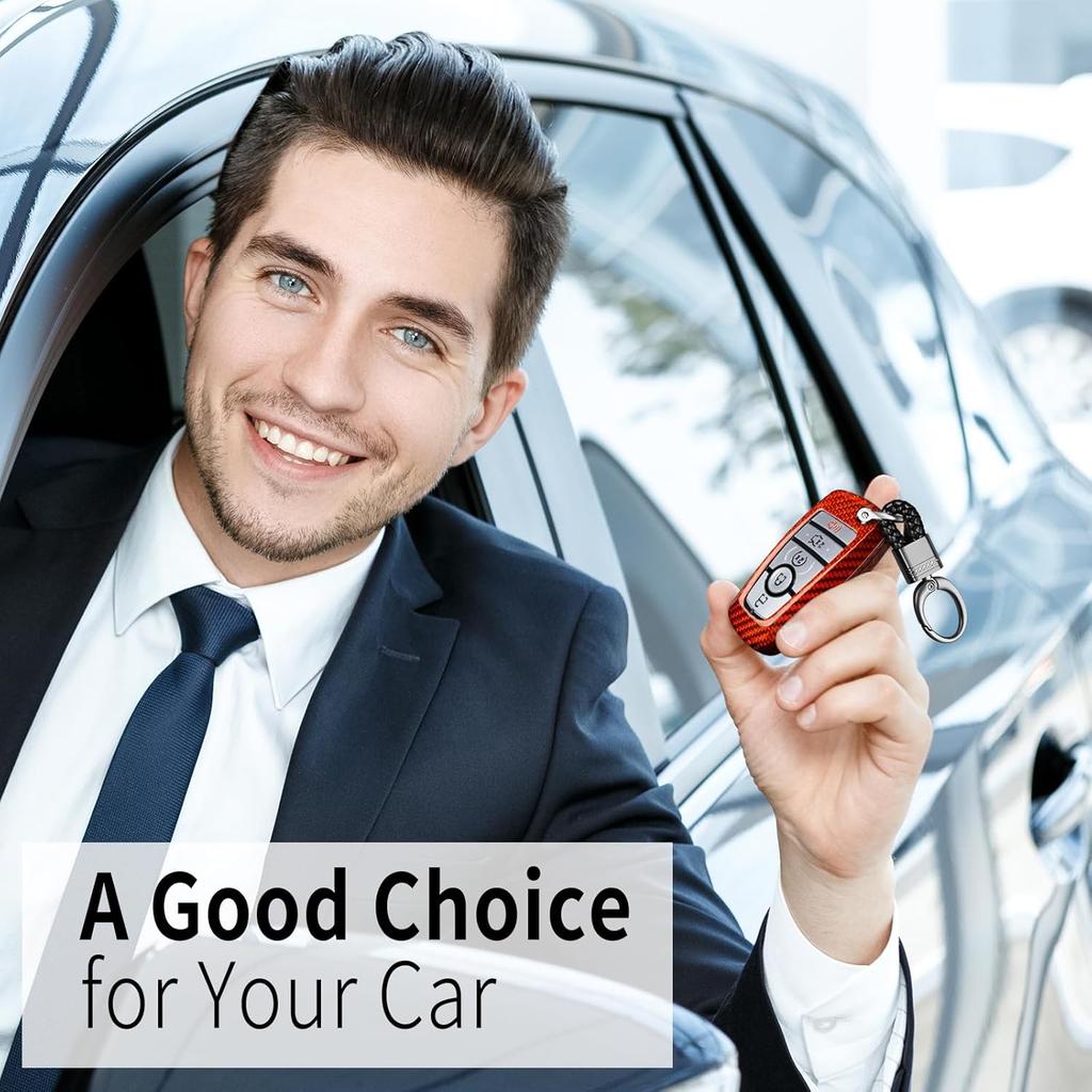 T-Carbon Fits Ford F150 Raptor Key Fob Cover With Keychain;Key Fob Case Compatible With Ford Bronco Raptor 2025;Glass Fiber Key Shell Protector Fits