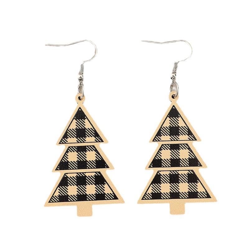 Festliche Retro Holz Weihnachtsbaum Hängeohrringe