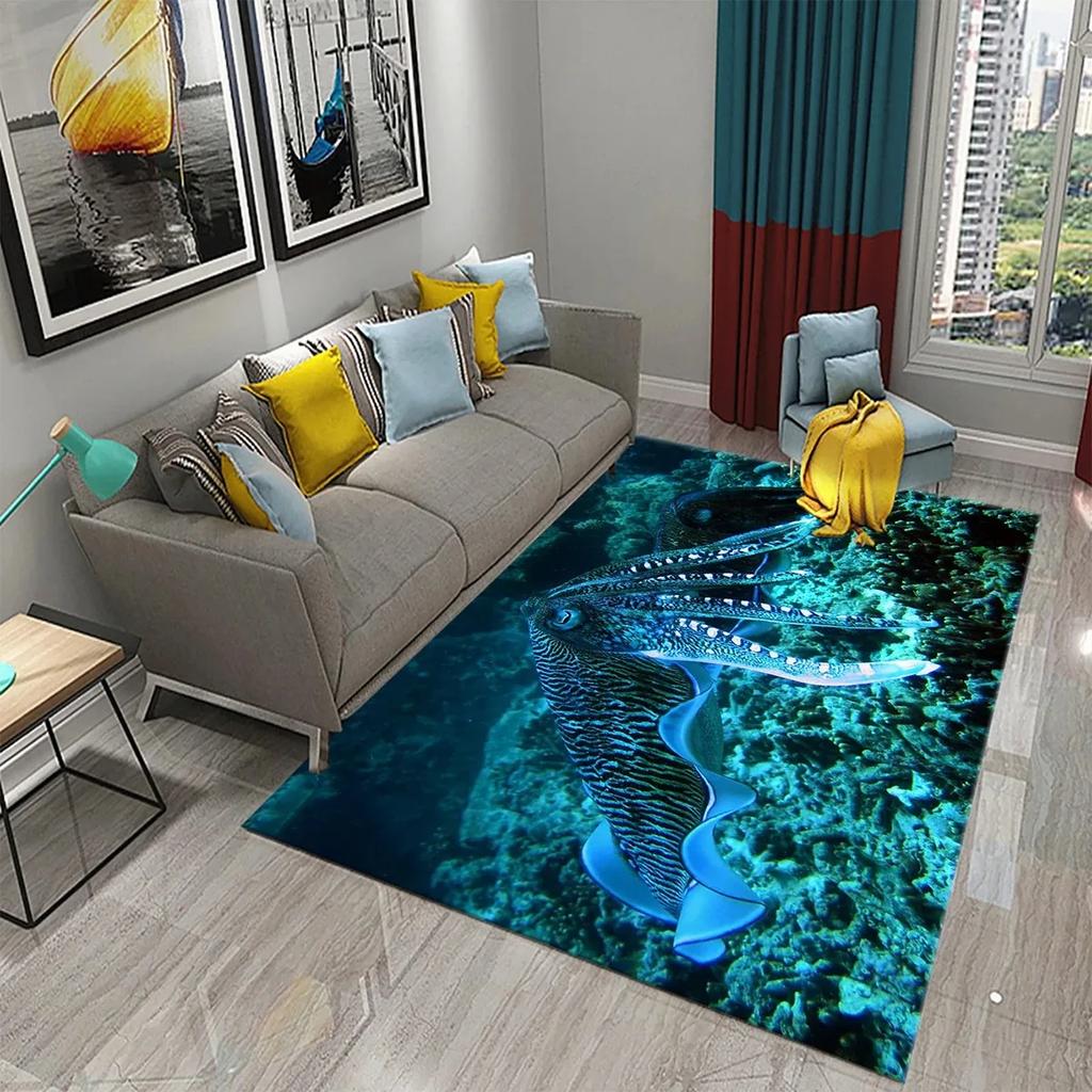 3D Ocean Themed Funny Octopus Carpet For Home Bedroom Decorative Living Room Bathroom Entrance Non-Slip Kitchen Carpet