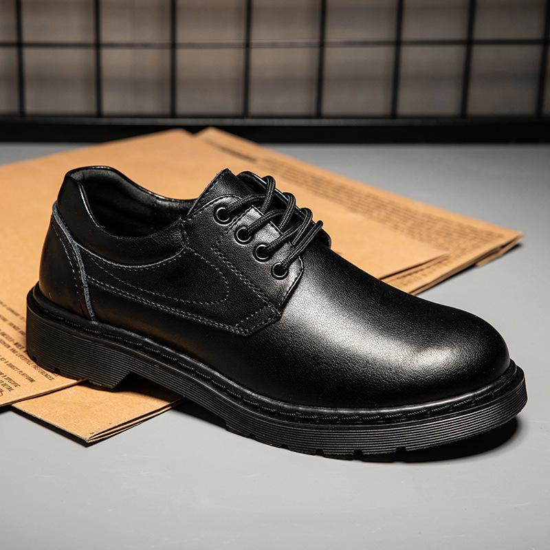 Round head casual leather shoes muffin bottom tooling low-top Martin shoes men's leather heightening retro