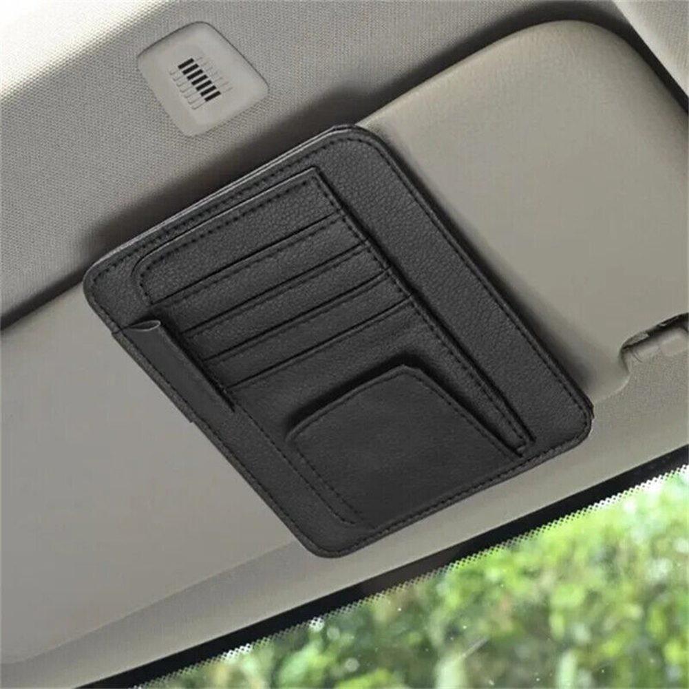 Functional Car Sun Visor PU Leather Storage Pocket Sunglasses Holder