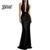 Retro-Stil Kleid Damen Sexy Rückenfrei Maxikleid Tiefes V-Ausschnitt Ärmellos Weich