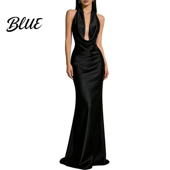 Retro-Stil Kleid Damen Sexy Rückenfrei Maxikleid Tiefes V-Ausschnitt Ärmellos Weich