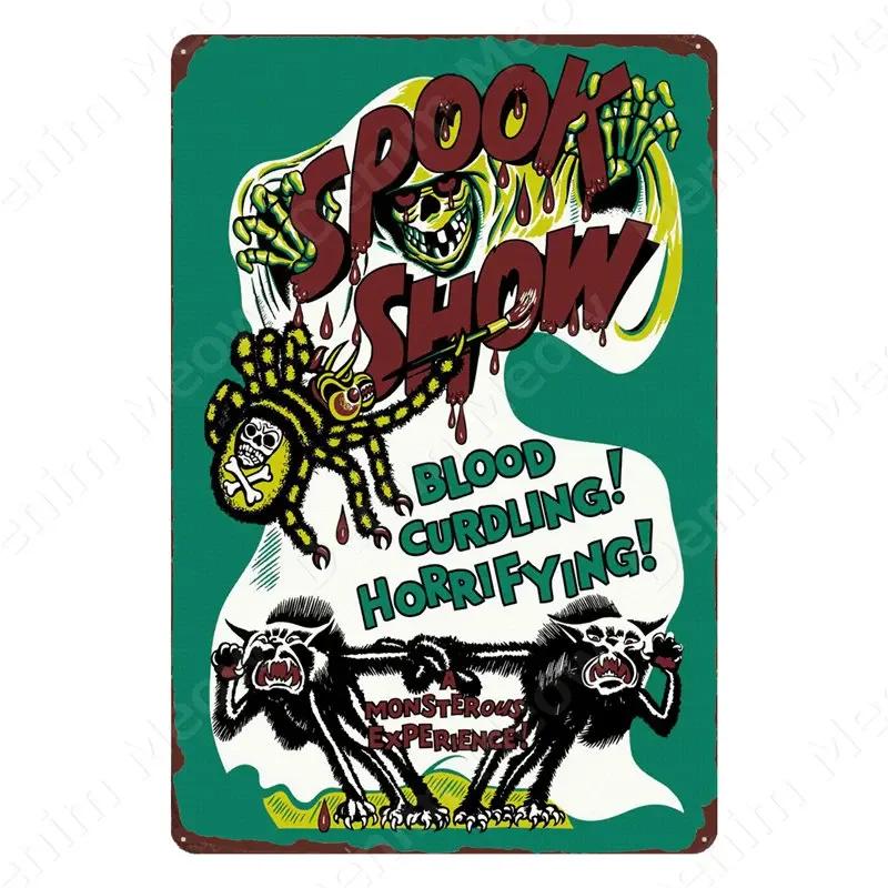 Halloween Party Vintage Metal Tin Sign Trick or Treat Home Bedroom Club Wall Decor Pumpkin Monster Poster Door Decorati