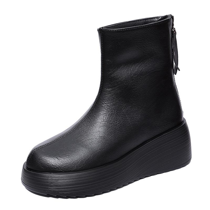 Korte laarsjes met sleehak voor dames, herfst en winter nieuw, eenvoudig, met dikke zool, warme mode laarzen, niet vermoeiend, moederlaarzen