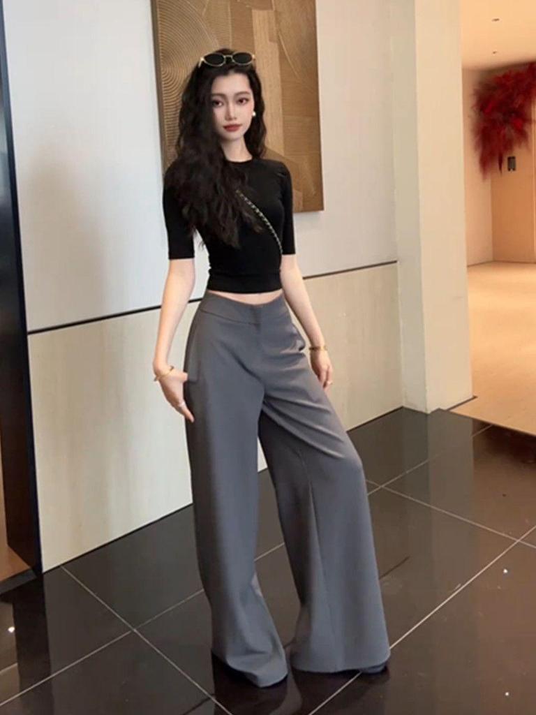 Women's High Waist Wide Leg Drape Suit Pants - 2026 Spring/Autumn Old Money Style