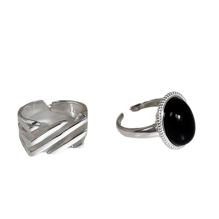 Art Deco Geometric Dark Cold Style Ring Zirconia Inlaid High-end Ins Style Personality Adjustable Fashionable Female Finger Ring
