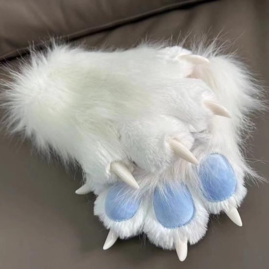Furry Cat Paw Gloves Plush Animal Paw Mitts Cat Claw Mittens Fluffy Cosplay Gloves for Costume Party Accessories