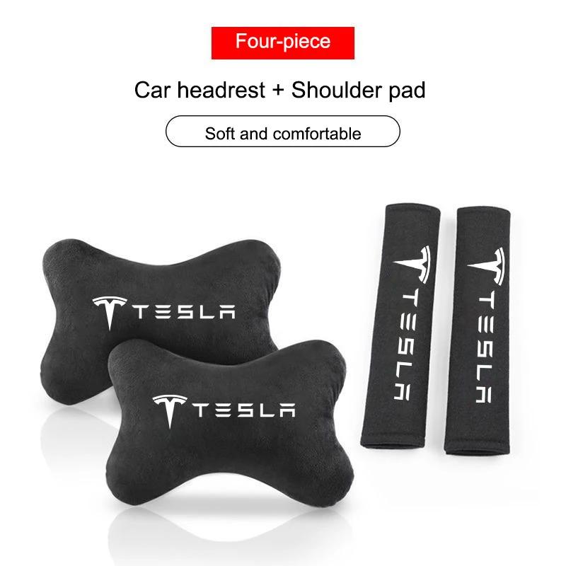 Car Sticker Tesla 2/4PCS Car Seat Belt Protect Shoulder Pads Cervical Spine Headrest Neck Pillows For Tesla Model 3 Model S Y Ro