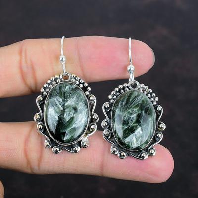 Seraphinite Earrings Gemstone Earring 925 Sterling Silver Earring Handmade Earring Natural Seraphinite Jewelry Gifts For Wife Dainty Earring