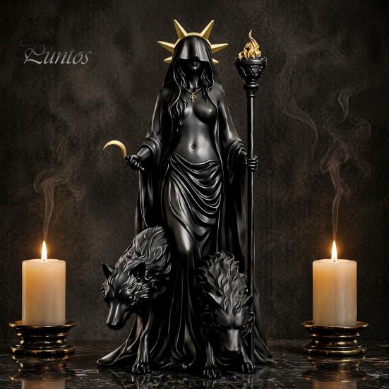 Mythologie Sammlerstücke zum Ausstellen Hekate Griechische Göttin Statue mit Magischen Hunden, Fantasy Thema Geschenk Liebhaber Harz Skulptur, Mythologisch
