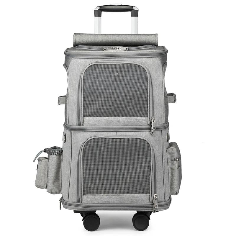 Large Cats Suitcase Double-layer Transparent Backpack Portable Outdoor Travel Silent Breathable Cat Bag Puppy Stroller for Pets