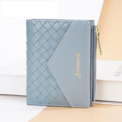 Women's Fashion Short Woven Wallet Bifold Pu Leather Snap Fastener Card Holder Ladies Smart Multi-card Zipper Coin Purse