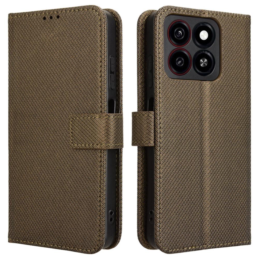 

For ZTE Blade A35/A55 Case PU Leather Diamond Texture Wallet Phone Cover Brown