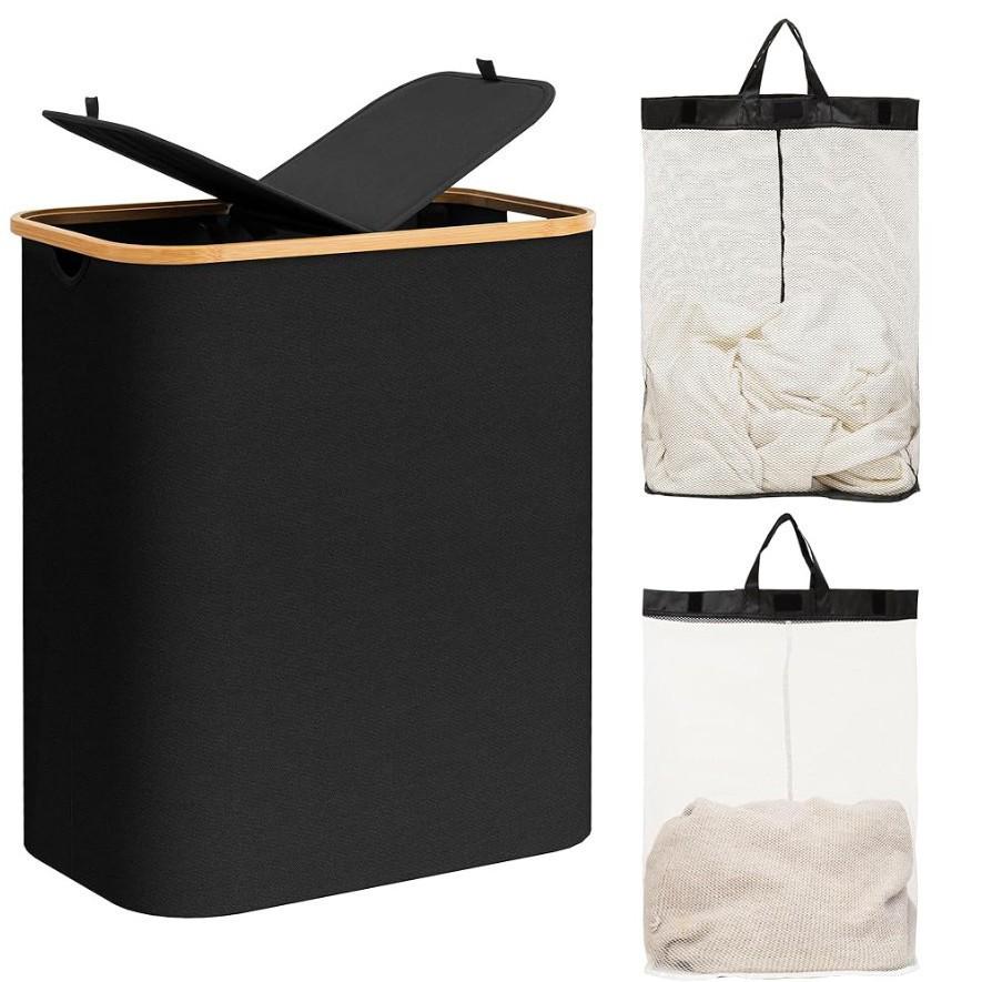 Foldable Dirty Laundry Basket with Lid and Inner Bag for Bedroom or Bathroom - Large Capacity.