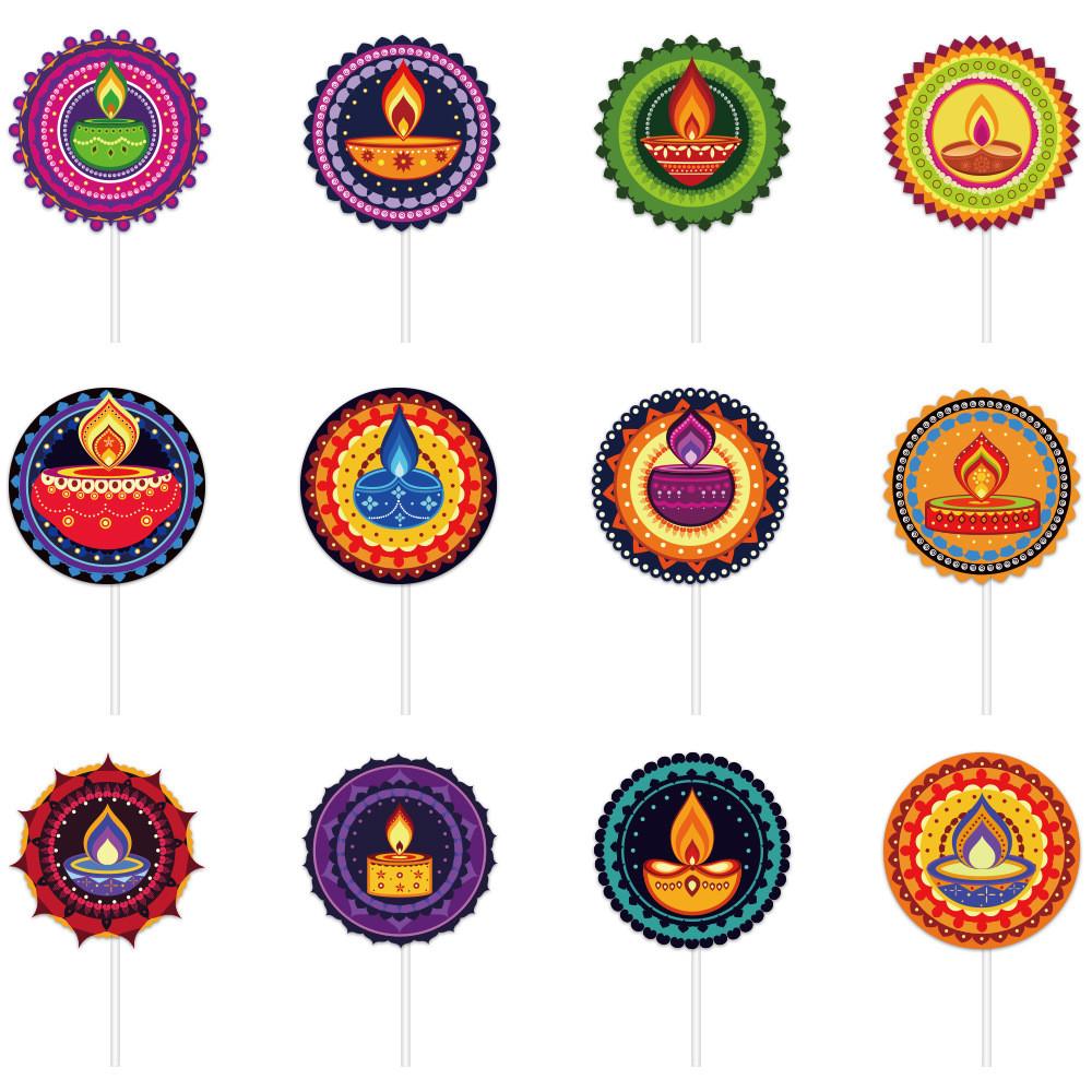 

Diwali Festival Cake Flags Paper Party Supplies For Home Celebrations Style A,12PCS