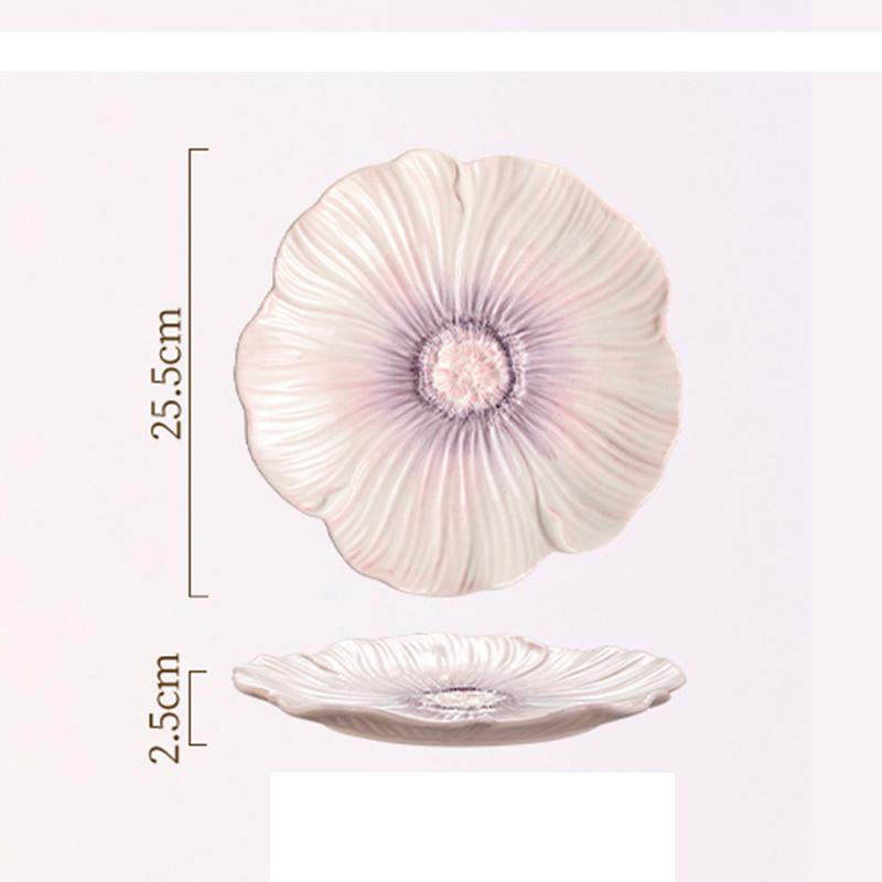 Relief Purple Floral Ceramic Plate Dessert Plate Pasta Dish Soup Bowl Salad Bowl Snack Bowl Molecular Cuisine Creative Tableware
