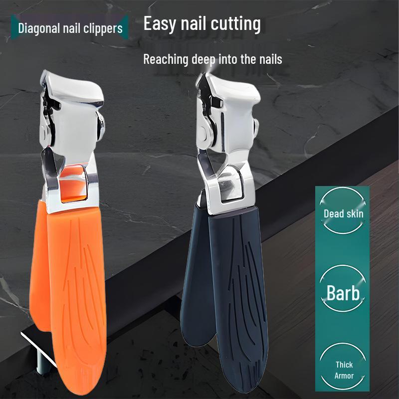 Stainless Steel Anti-Splash Slanted Tip Cuticle Nipper with Large Opening Black - Slanted Tip