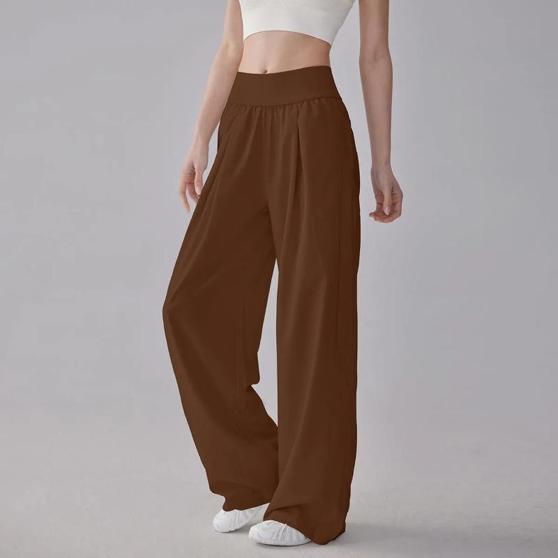 Women Gray High Waist Wide Leg Ice Silk Casual Pants