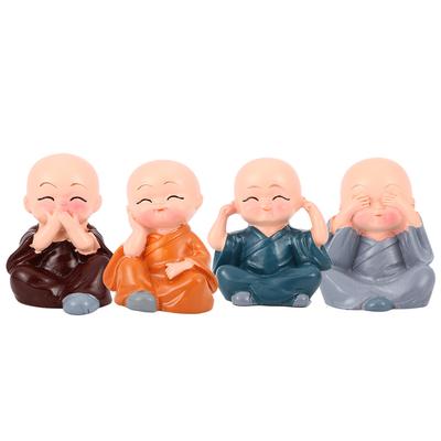 4pcs Cute Little Monk Figurine Statue Resin Sculpture Home Office Decoration Crafts Gift