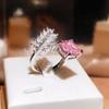 Silver New Fashion Raydean Ice Cut Ring Creative Feather Pink Diamond Opening Ring Party Birthday Jewelry Gift