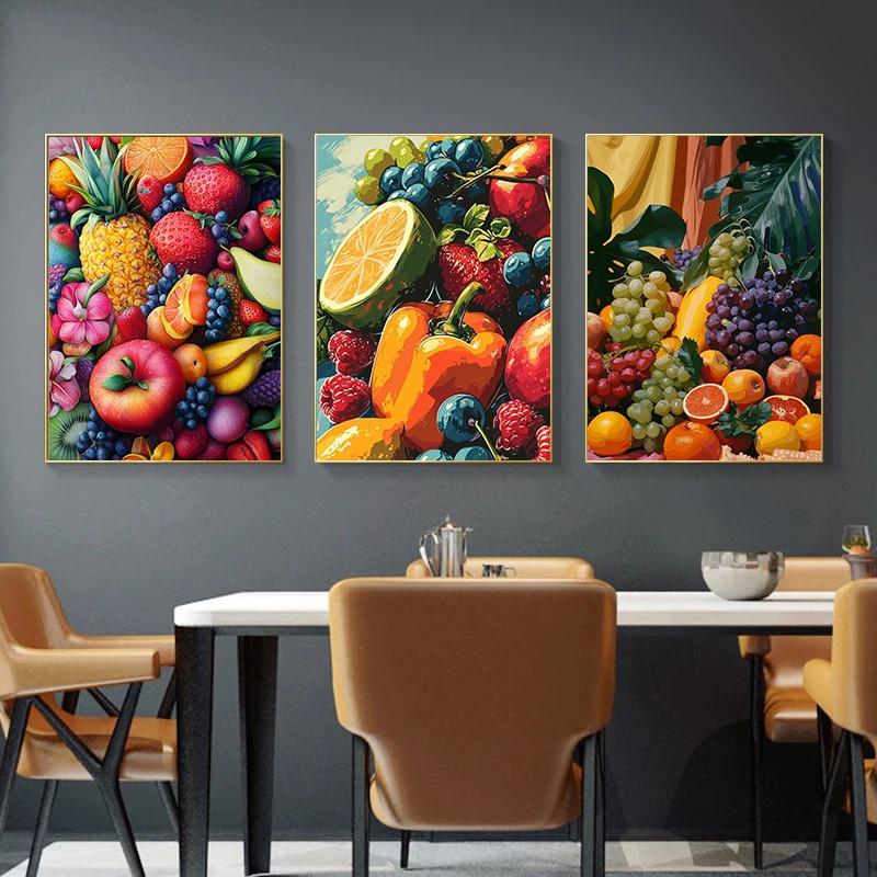 Zátiší Jablko Pomeranč Fík Plakát Hrozny Granátové jablko Ananas Jahoda Plátno Malba Nástěnné Umění Tisk Kuchyně Domácí Dekorace
