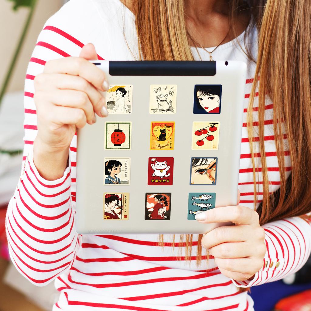 50 Stück Japanische Retro Mädchen Cartoon Aufkleber, Anime Abziehbilder für Journal, Wasserflasche & DIY Dekoration