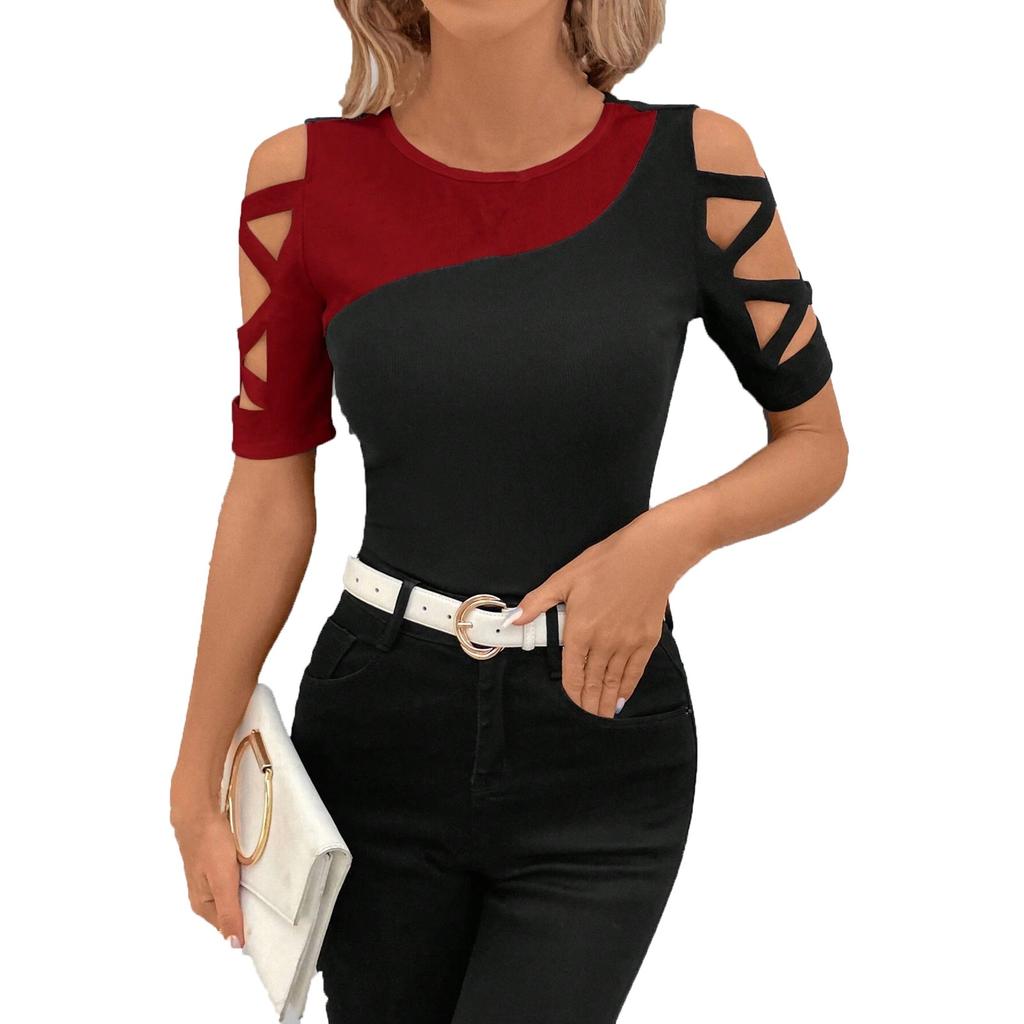 Women's Fashionable, Comfortable And Casual Temperament Lace Short-sleeved T-shirt Top