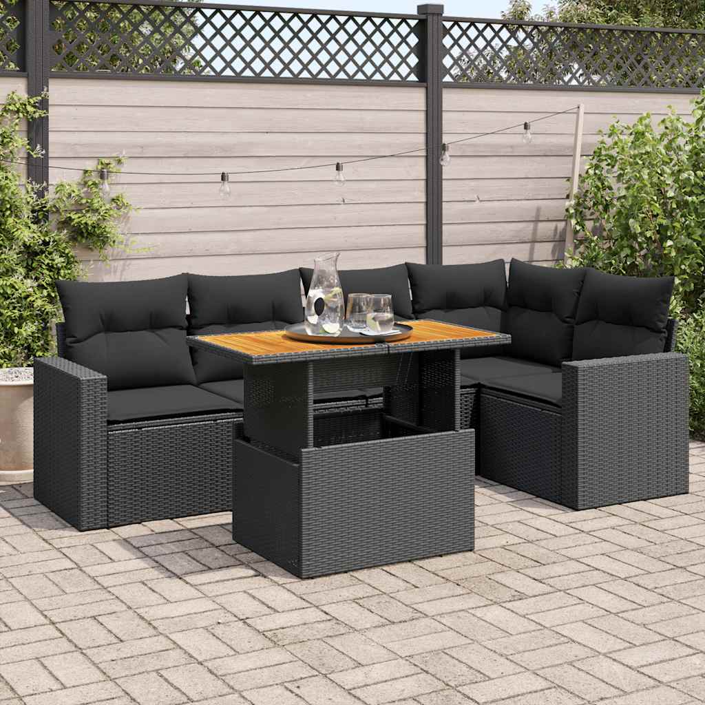 Vidaxl 6-Cz. Set di Mobili da Giardino con Cuscini, Polyrattan Nero