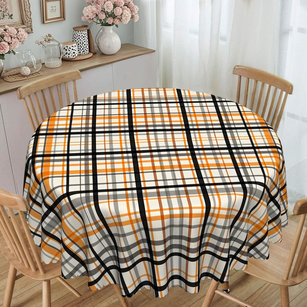 Orange And Black Plaid Waterproof And Oil-Proof Leave-In Tablecloth, Dining Table Coffee Table Tablecloth, Simple Dining Table Cloth