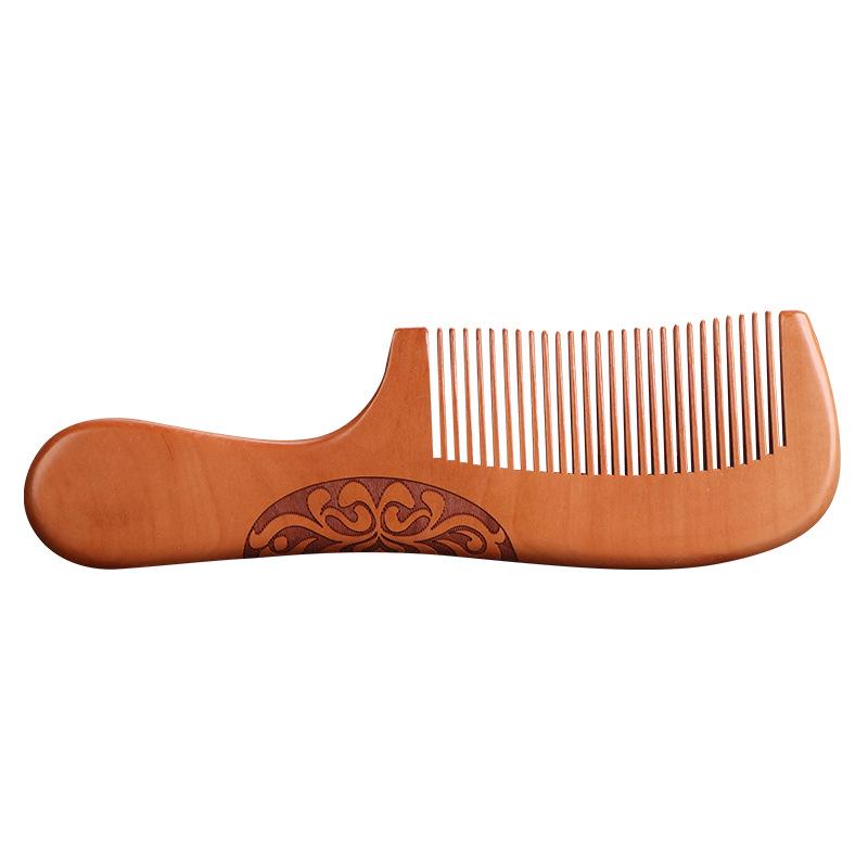 Boutique Peach Wood Comb - Hand-Carved Sandalwood with Auspicious Clouds Design, Personalized Logo Option.