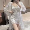 Xia Chun Wants Style Pajamas, Female Sexy Lace Suspender Nightgown, Nightdress, Two-Piece Set, Loungewear With Chest Pad