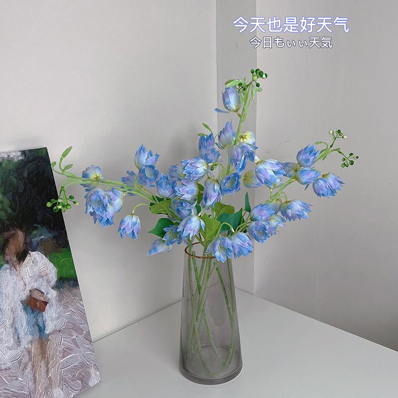 Flores Artificiais 83cm Campanula Flor Sino Azul Flocagem Ramo de Flor para Casamento Casa Decoração Floral de Mesa Jacinto Flor de Seda